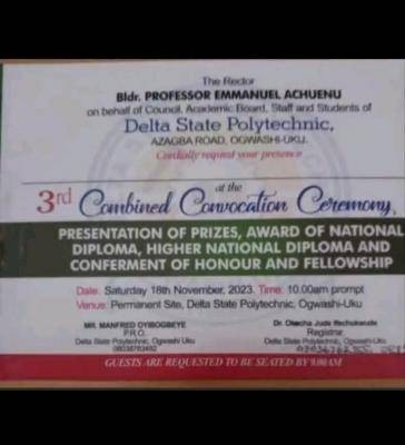 Delta Poly, Ogwashi-Oku announces 3rd combined Convocation Ceremony