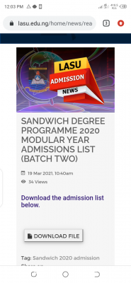 LASU 2nd batch sandwich degree admission list for 2020 modular year