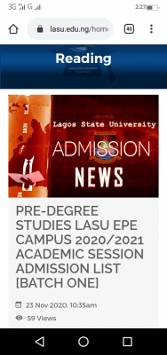 LASU 1st batch Pre-degree admission list for 2020/2021 session