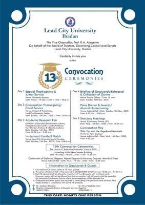 Lead City University announces 13th convocation ceremony
