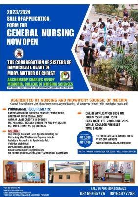 Archbishop Charles memorial college of Nursing Science application form, 2023/2024