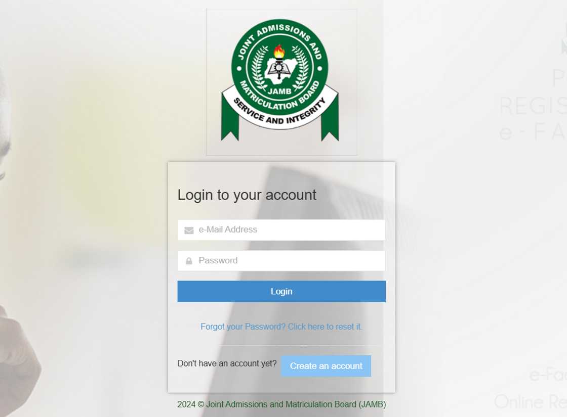 JAMB login portal