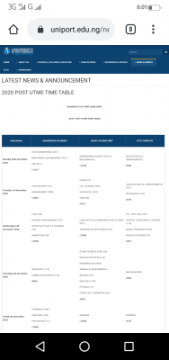 UNIPORT Post-UTME screening schedule for 2020/2021 session