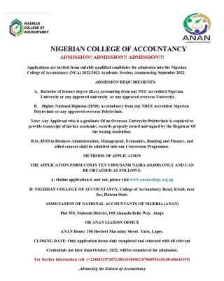 Nigeria College of Accountancy Admission 2022/2023