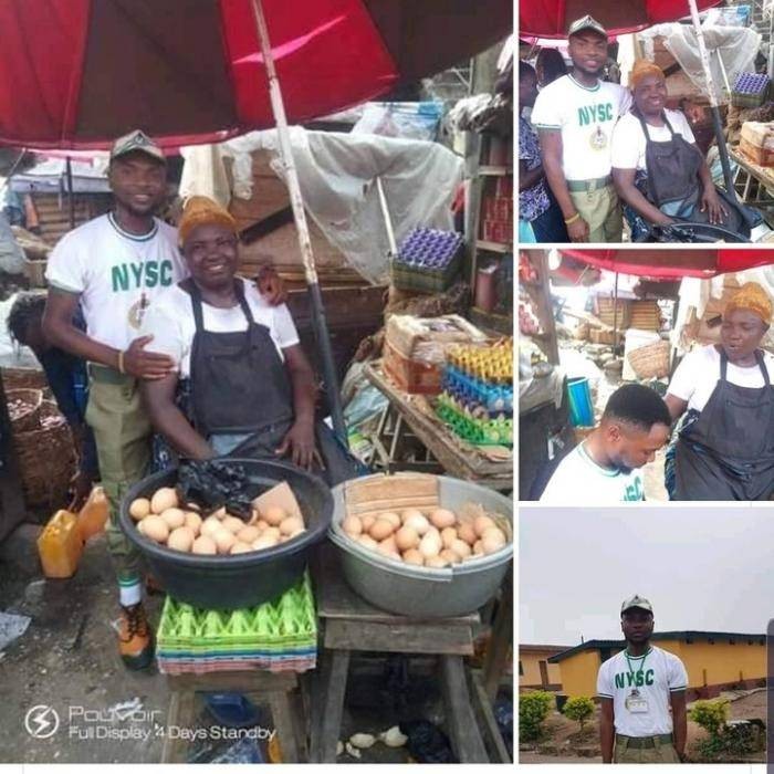 Corps Member Shows-off his Mother who Sells Eggs