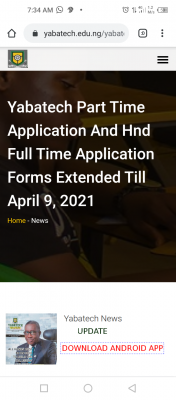 YABATECH extends HND full time and part time application deadline, 2020/2021