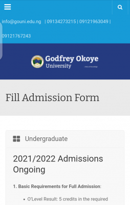 Godfrey Okoye University Post-UTME 2021: Eligibility, Cut-off Mark and Registration Details