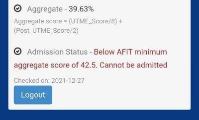 AFIT admission status update, 2021/2022