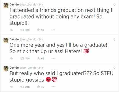 davido not yet a graduate