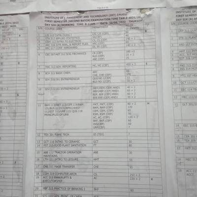 IMT Enugu Batch 2 examination timetable, 2021/2022