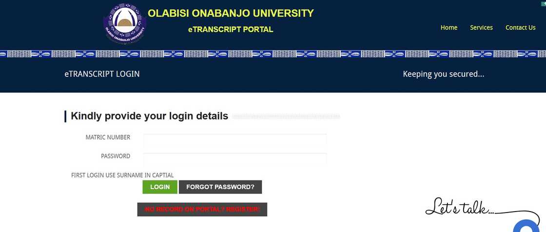 OOU eTranscript portal