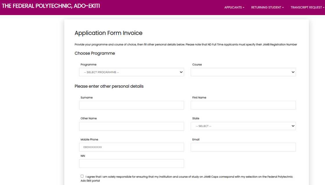 Federal Polytechnic Ado Ekiti screening form