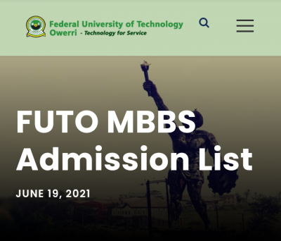 FUTO MBBS Admission List, 2020/2021