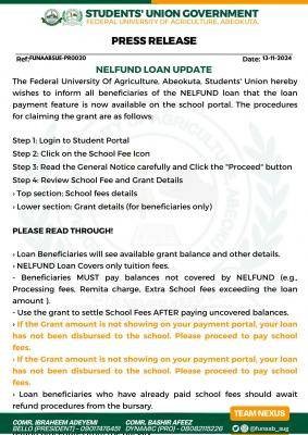 FUNAAB SUG update to students on NELFUND Loan