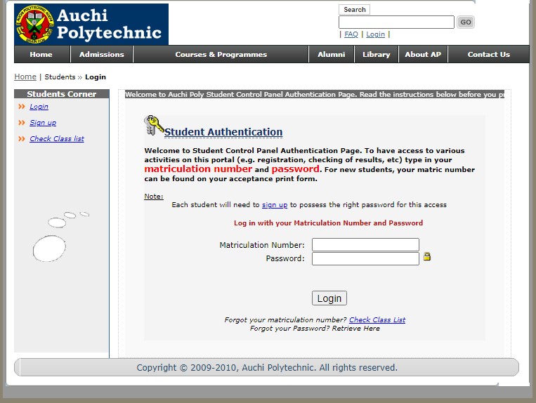 Auchi Poly Login Portal