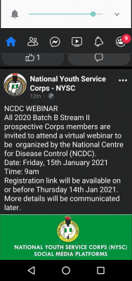 NYSC notice to 2020 Batch B stream II prospective corps members