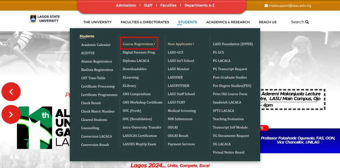 LASU student course registration page