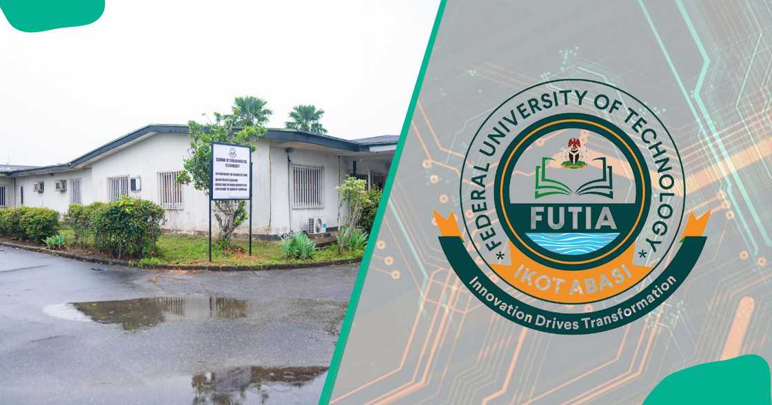 A Federal University of Technology, Ikot Abasi building and logo