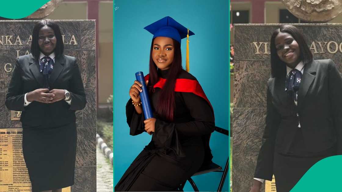 Precious smiles as she holds her law degree after graduating with first class