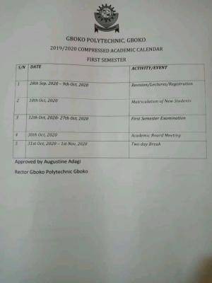 Gboko polytechnic, gboko, Benue state academic calendar