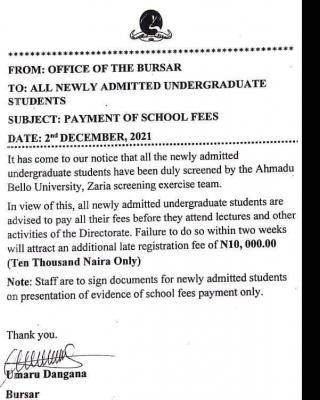 Kaduna COE notice to newly admitted students