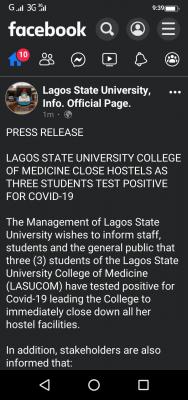 LASU college of medicine shuts hostels as three students test positive for COVID-19