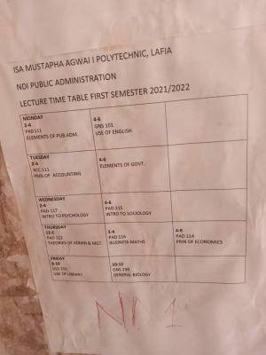 IMAP first semester lecture timetable, 2021/2022