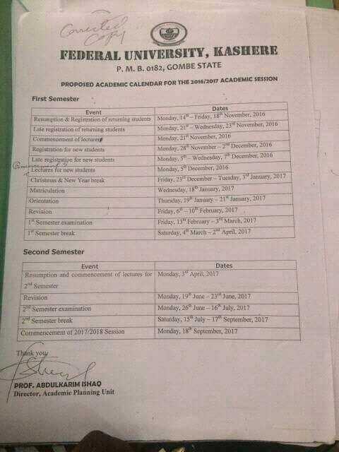 Fukashere 2nd semester academic calendar