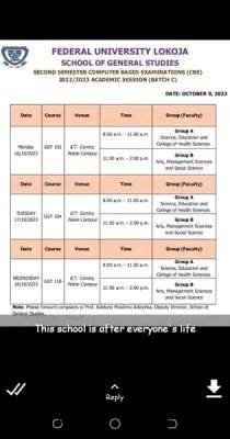 FULOKOJA second semester GST CBT examination timetable (Batch C), 2022/2023 session