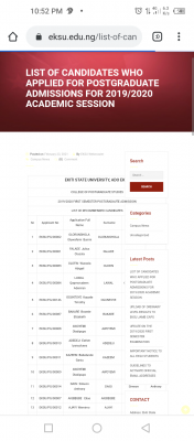 EKSU postgraduate admission list for 2019/2020 session