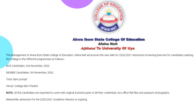 AKSCOE new Post-UTME screening schedule for 2020/2021 session