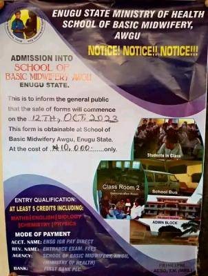 School of Basic Midwifery, Awgu admission form, 2023/2024