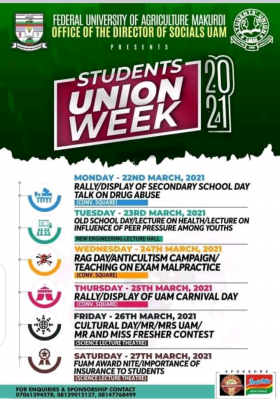 FUNAAB students' union week programme of events, 2021