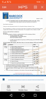 Babcock resumption schedule for students