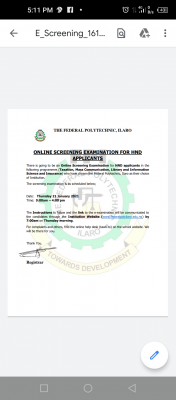 Federal Polytechnic, Ilaro HND online screening exam