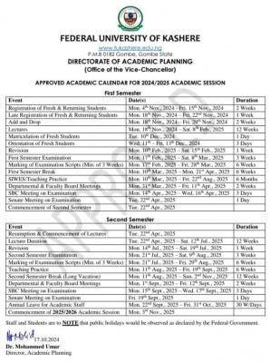 FUKashere releases academic calendar, 2024/2025