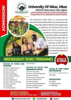 University of Mkar Post-UTME 2022: eligibility and registration details