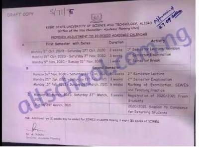 KSUSTA resumption and revised academic calendar for 2019/2020 session