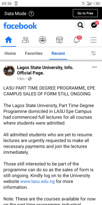 LASU part-time programme admission form is still on sale