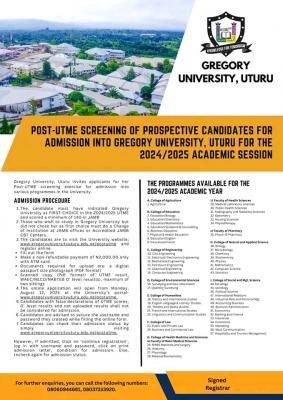 Gregory University Post-UTME 2024: Cut-off, eligibility & registration details