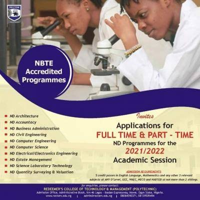 Redeemer's College of Technology and Management admission for 2021/2022 session