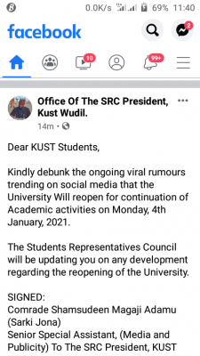 KUST important notice to students on resumption