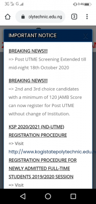 Kogi state polytechnic extends Post-UTME registration for 2020/2021 session