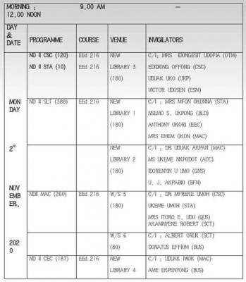 Akwa Ibom State Polytechnic exam timetable for ND2 SIWES students