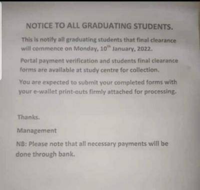 NOUN Ilorin study centre notice to all graduating students