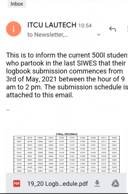 LAUTECH notice to 500 level students on submission of SIWES log books