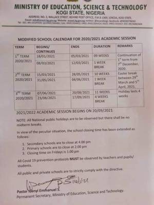 Kogi State schools to resume Jan. 18