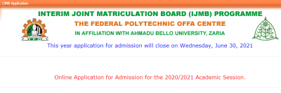 Offa Poly IJMB admission form for 2020/2021 session