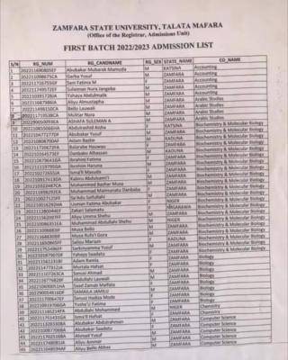 ZAMSU 1st Batch Admission List, 2022/2023 available on school's notice board