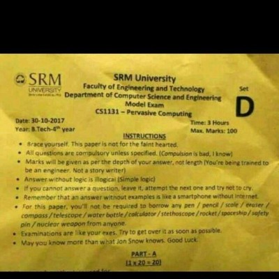 See The Exam Instructions Given from SRM University in Indian